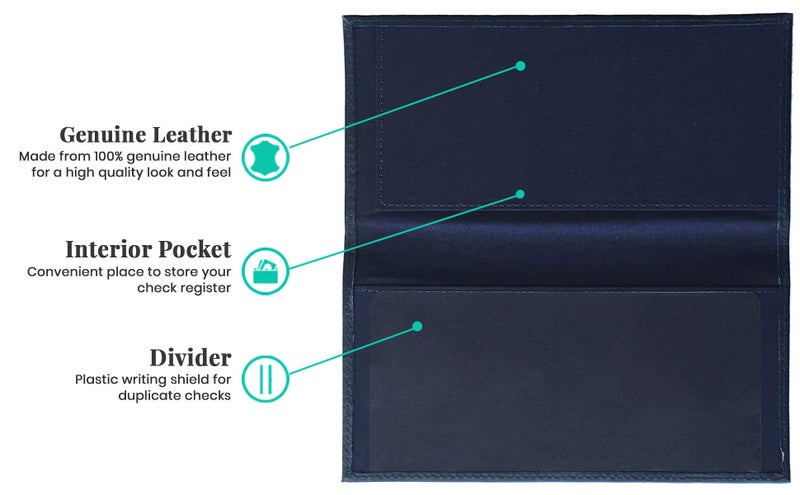123 Cheap Checks Blue Basic Genuine Leather Checkbook Cover For Men & Women - Image 3